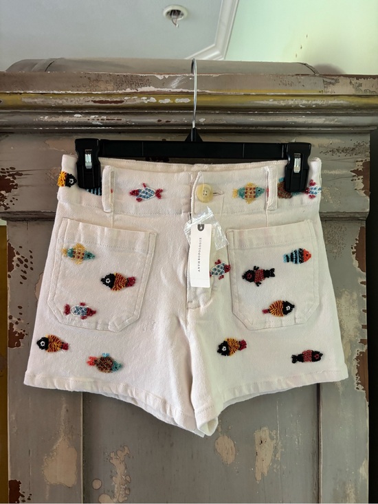 Anthropologie Pants - Anthropologie White Cotton Shorts with Multicolor Fish Embroidery